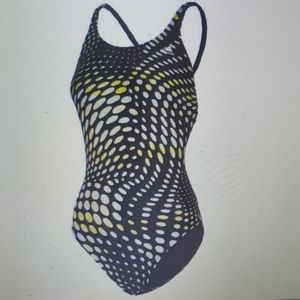 Adidas Dot Tie Dye Cross Back Swimsuit Yellow New